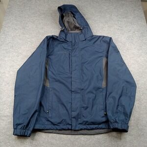 Eddie Bauer Jacket Mens Large Blue Hooded Softshell Windbreaker Outdoor EB550